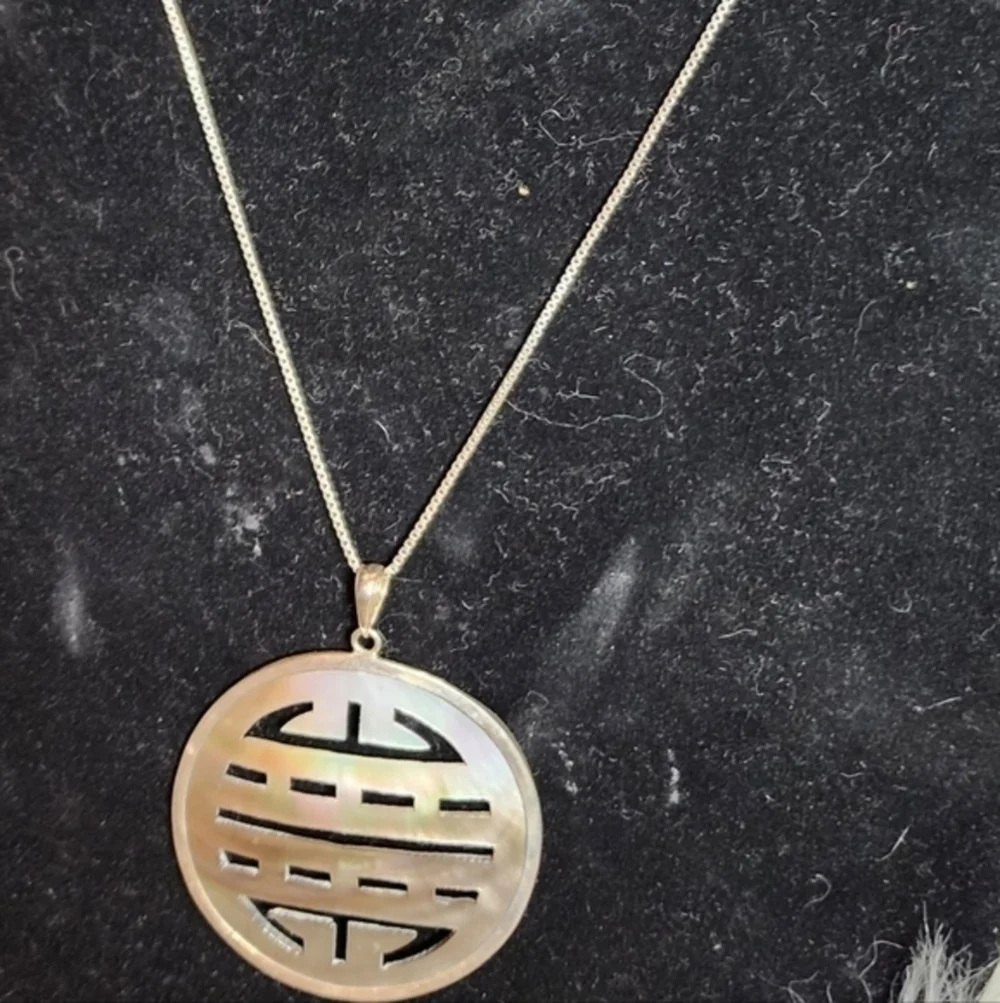 Vintage Abalone‎ Mother of Pearl sterling necklace pendant